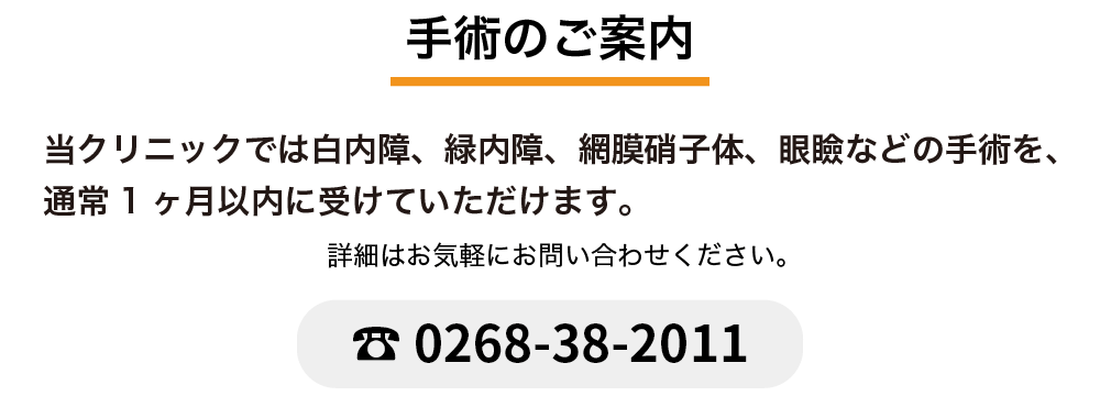 手術空き状況のご確認は、0268382011までお電話ください